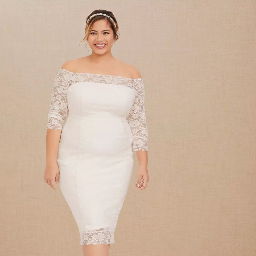 Special Occasion Ivory Lace Off Shoulder Bodycon Dress